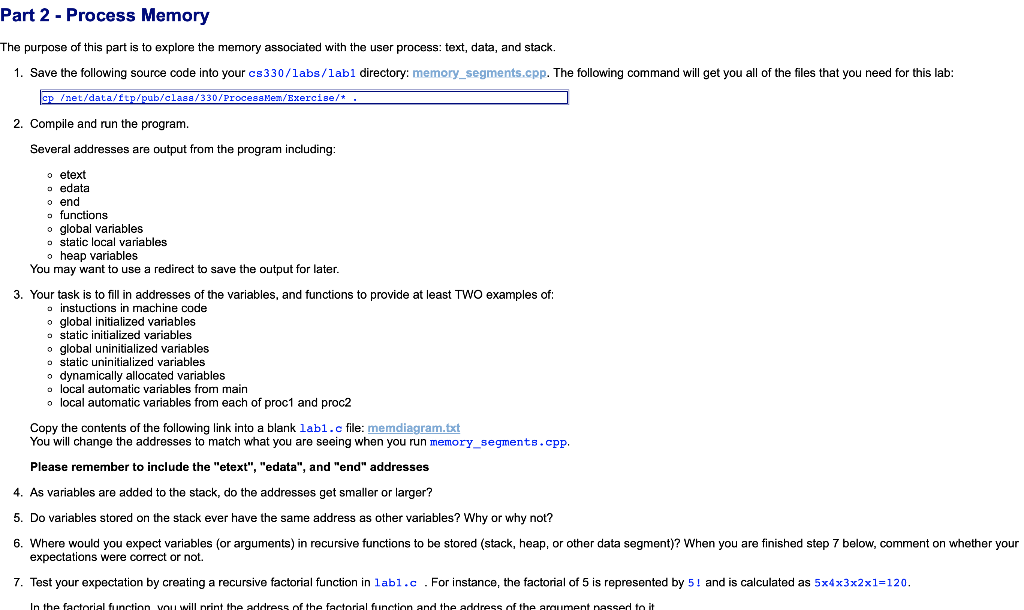 Solved Part 2 - Process Memory The purpose of this part is | Chegg.com