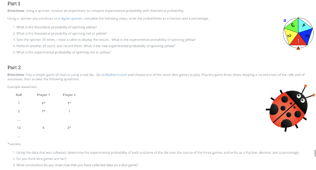 Solved Part 1 Directions Using a spinner, conduct an
