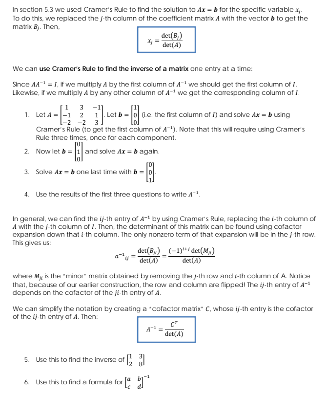 Solved In Section 5 3 We Used Cramer S Rule To Find The S Chegg Com