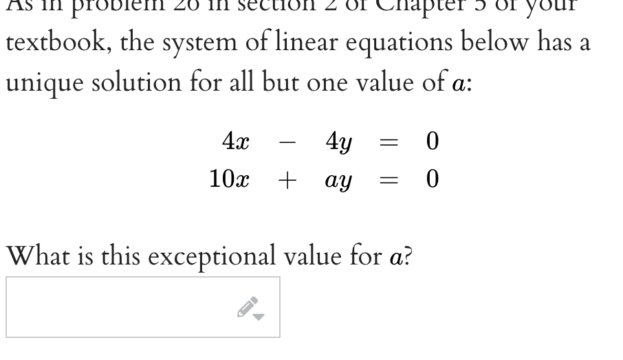 Solved Textbook, The System Of Linear Equations Below Has | Chegg.com