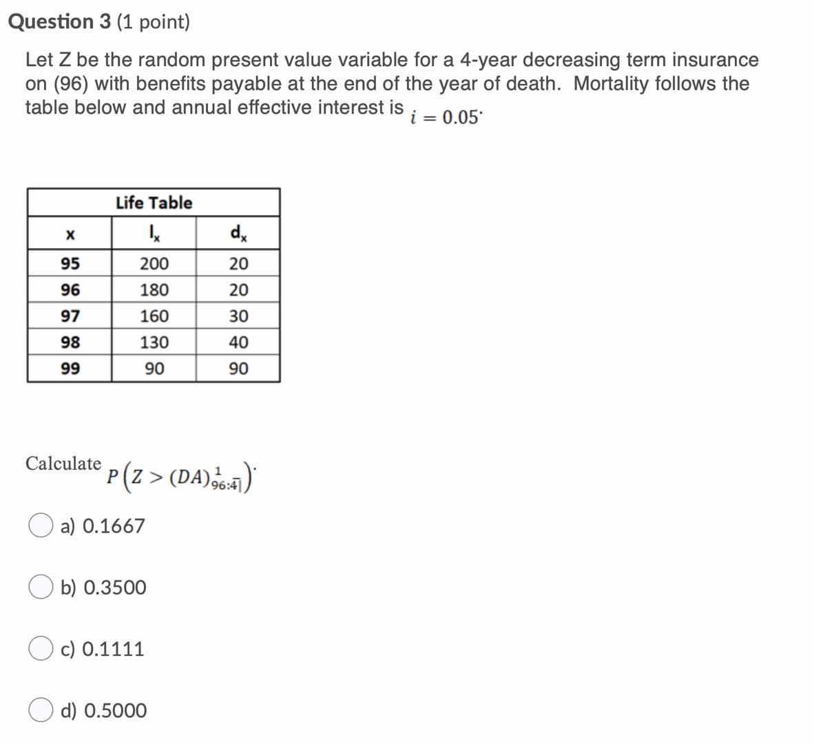 Solved Question 3 (1 point) Let Z be the random present | Chegg.com