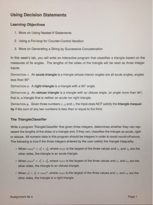 Solved Using Decision Statements Learning Objectives 1. More | Chegg.com