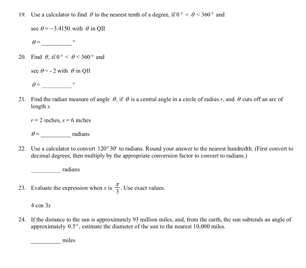 Solved 19, Use a calculator to find θ to the nearest tenth