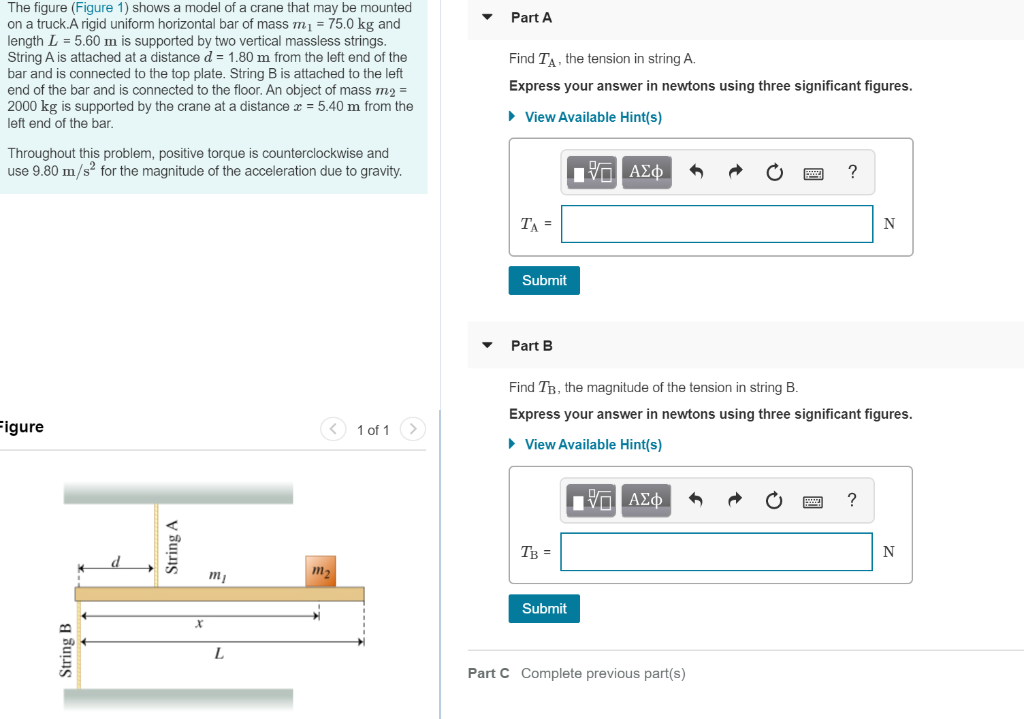 Solved Part A The figure (Figure 1) shows a model of a crane | Chegg.com