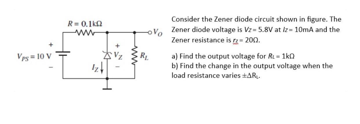 Solved Consider The Zener Diode Circuit Shown In Figure. The | Chegg.com