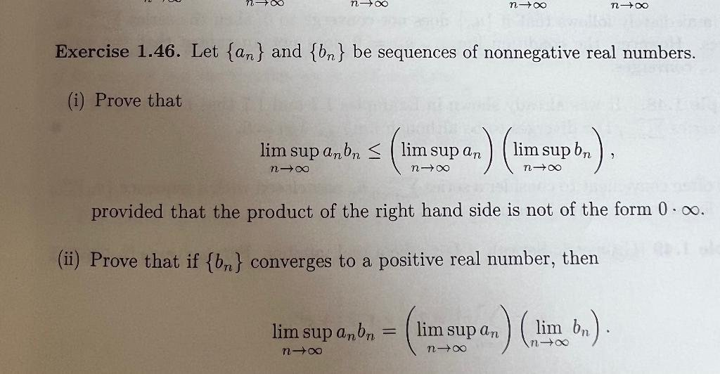 Solved Exercise 1.46. Let {an} And {bn} Be Sequences Of | Chegg.com