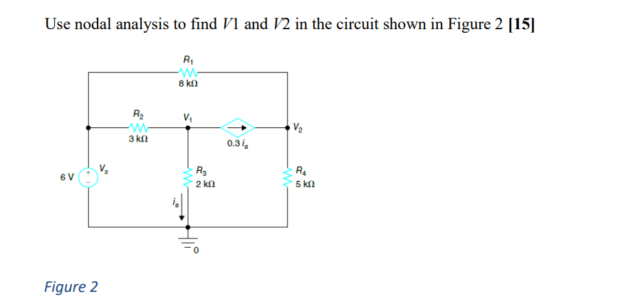 Solved Use nodal analysis to find V1 and V2 in the circuit | Chegg.com