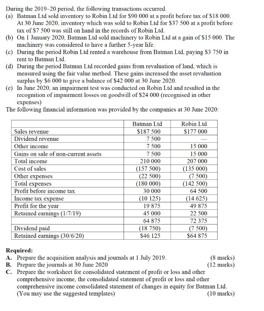 On 1 July 2019 Batman Ltd Acquired All The Issued Chegg Com