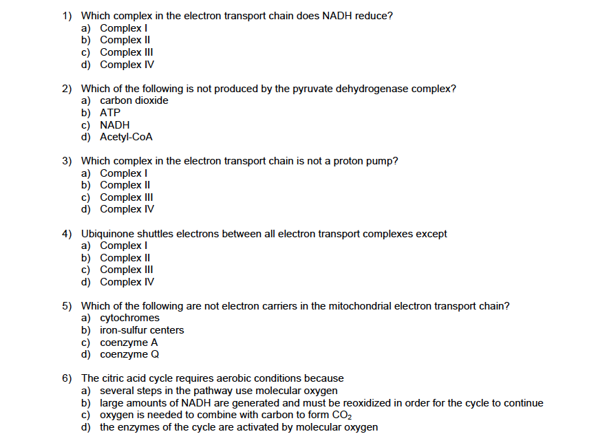 Solved 1) Which complex in the electron transport chain does | Chegg.com