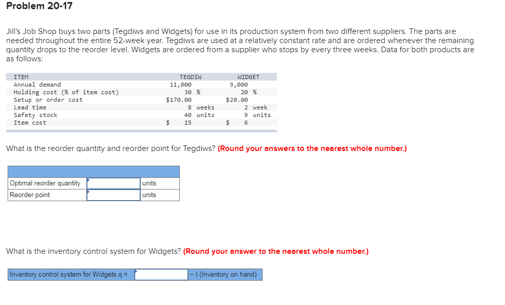 Solved Problem 2017 Jill's Job Shop buys two parts (Tegdiws