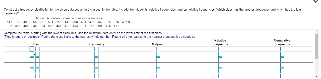 Solved Construct a frequency distribution for the given data | Chegg.com