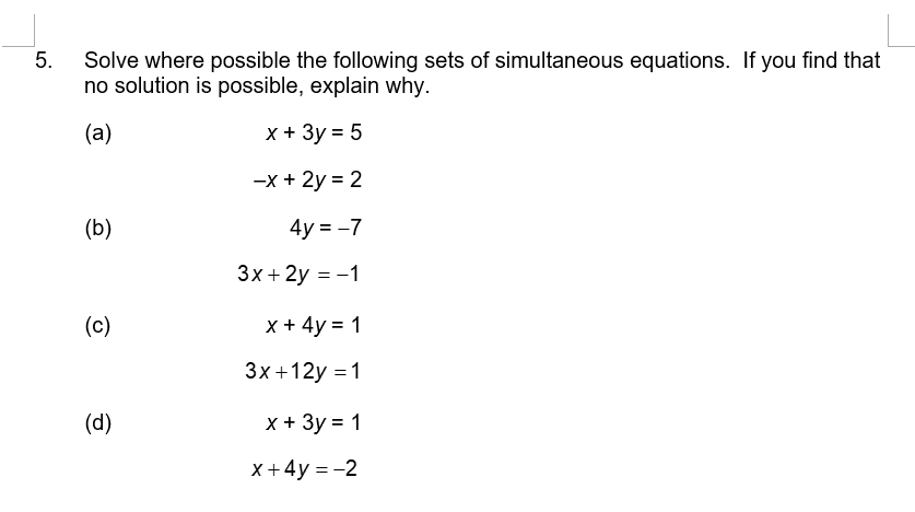 solved-5-solve-where-possible-the-following-sets-of-chegg