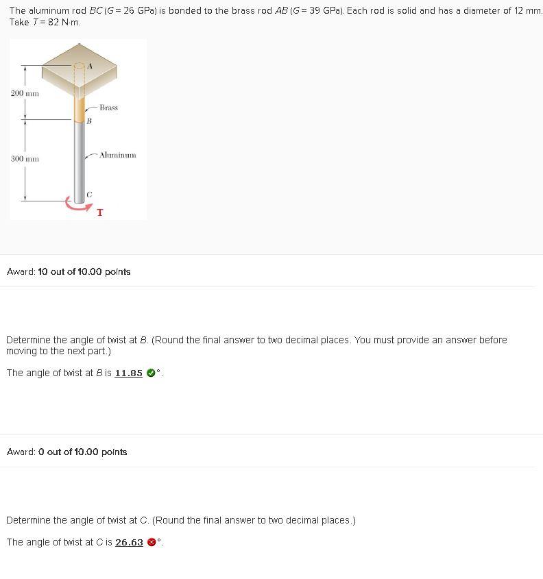 Solved The Aluminum Rod BC(G26 GPa) Is Bonded To The Brass | Chegg.com