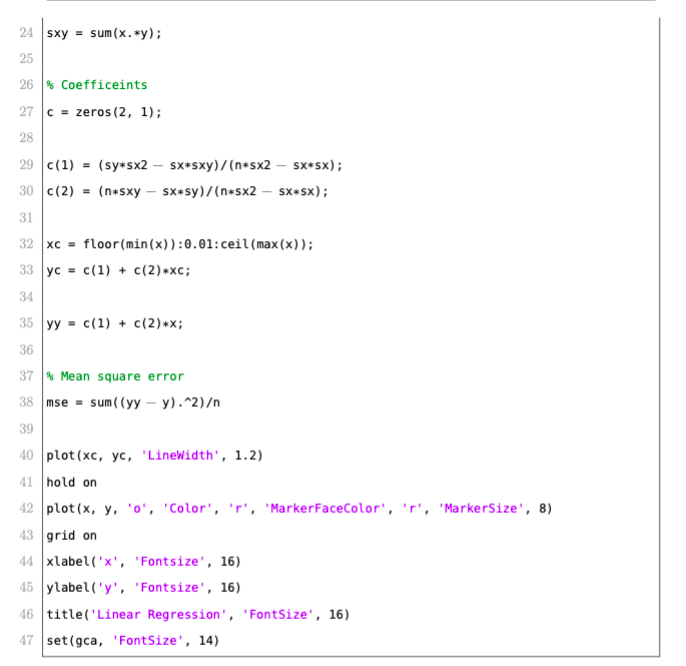 Solved 1 % Example of Linear Regression 2 % Ye Liu 3 % | Chegg.com