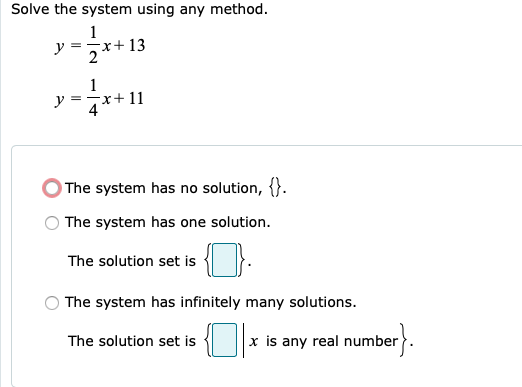 Solved Solve the system using any method. 1 у x+13 2 1 y = | Chegg.com