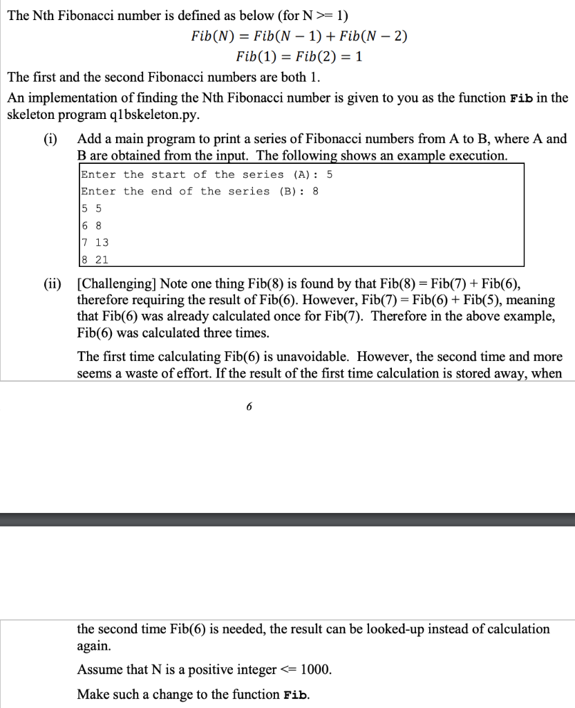 Solved The Nth Fibonacci number is defined as below (for N | Chegg.com