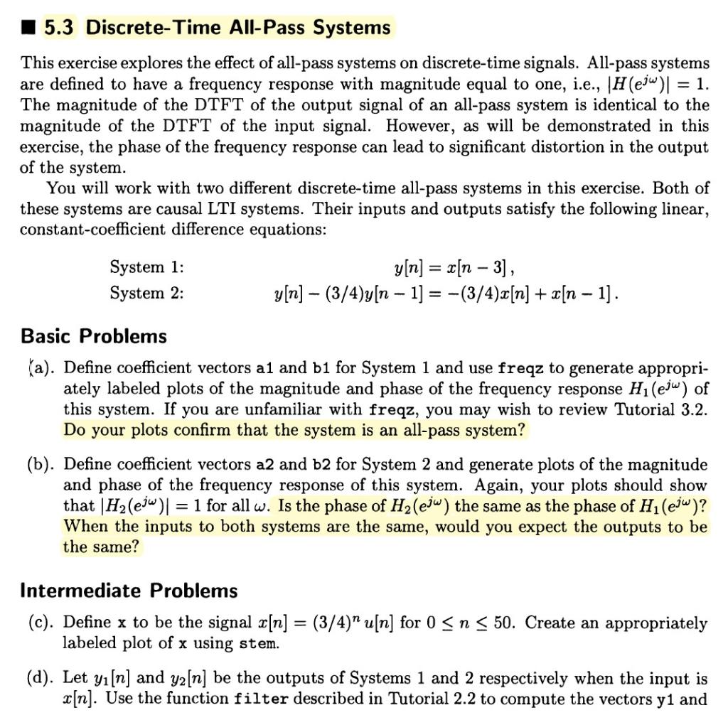 Solved 5.3 Discrete-Time All-Pass Systems This exercise | Chegg.com