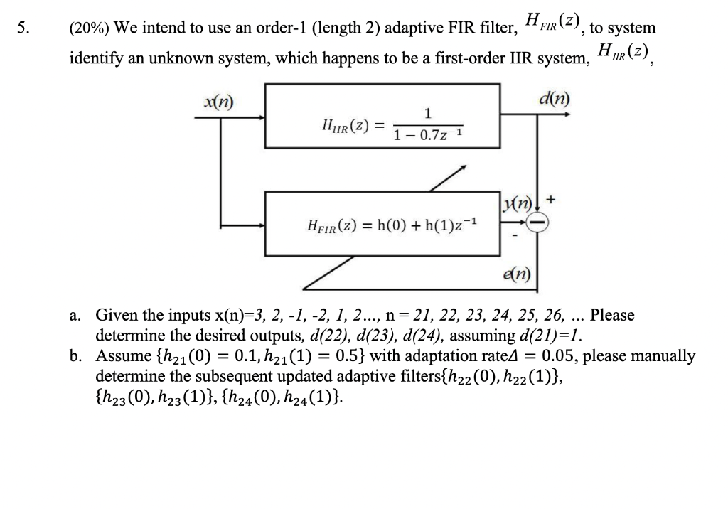 Solved 5. FIR Н. (20%) We intend to use an order-1 (length | Chegg.com