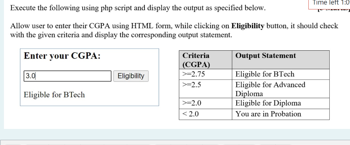 Solved Time Left 1:0 Execute The Following Using Php Script | Chegg.com