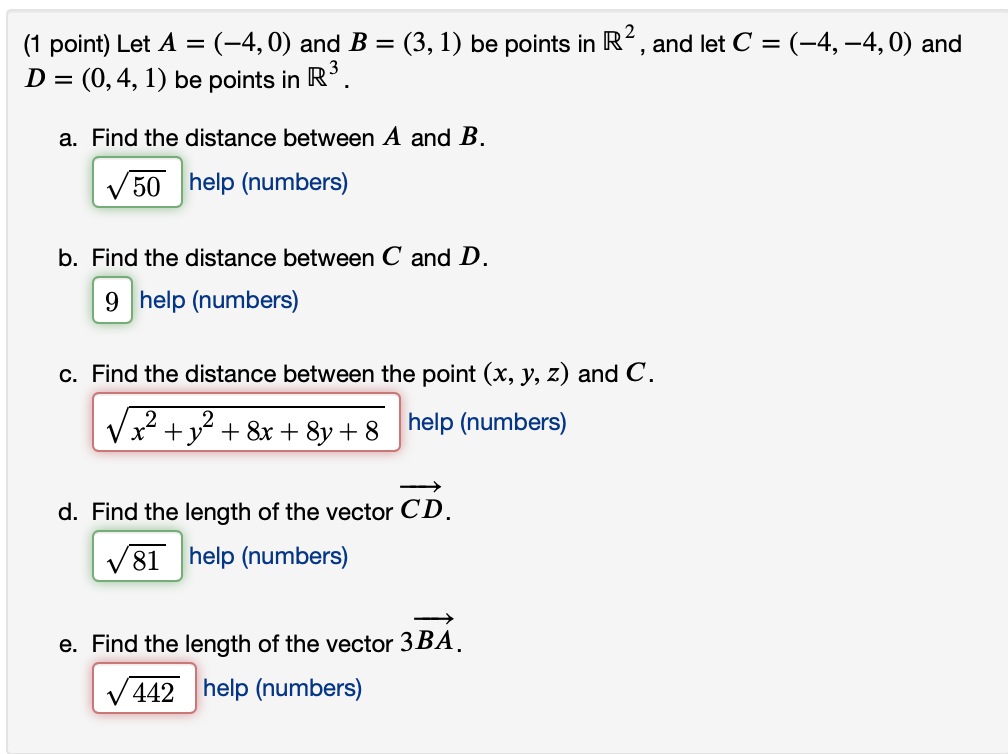 Solved (1 Point) Let A = (-4,0) And B = (3, 1) Be Points In | Chegg.com