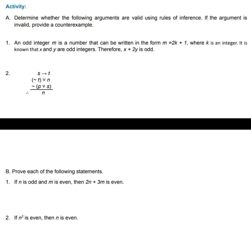 Solved Activity: A. Determine Whether The Following | Chegg.com