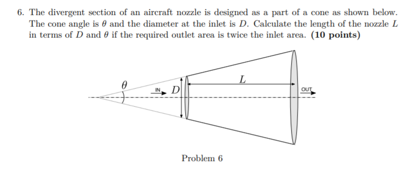 Solved 6. The divergent section of an aircraft nozzle is | Chegg.com