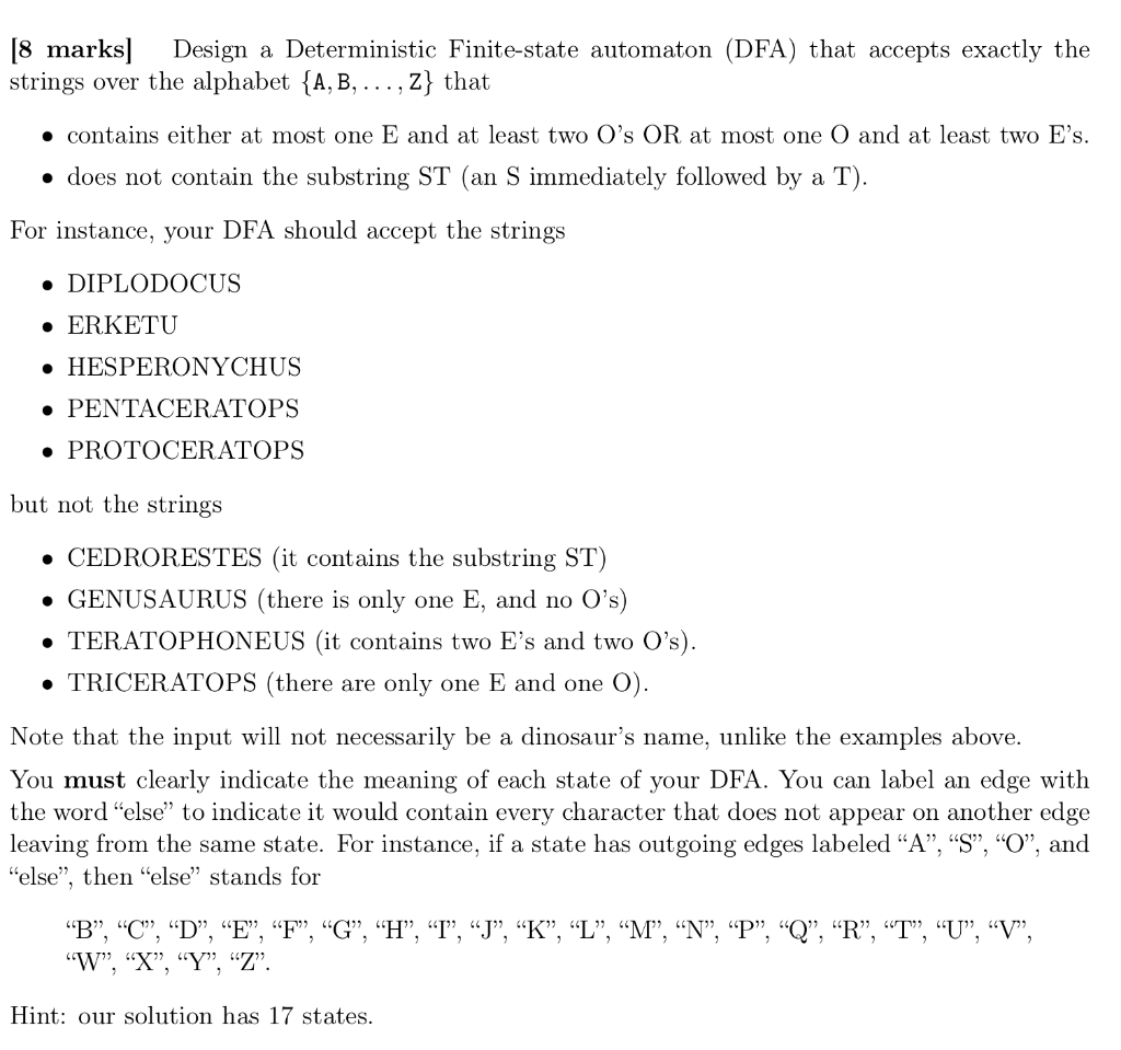 8 Marks Design A Deterministic Finite State Chegg Com