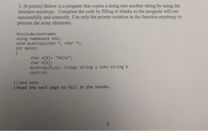 Solved 3. [6 points] Below is a program that copies a string | Chegg.com