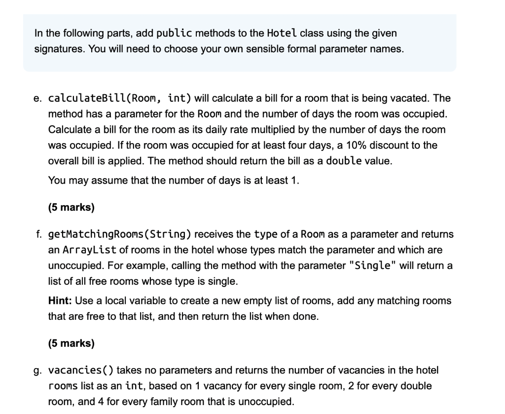 Solved a. Next, create a public class called Hotel in the | Chegg.com