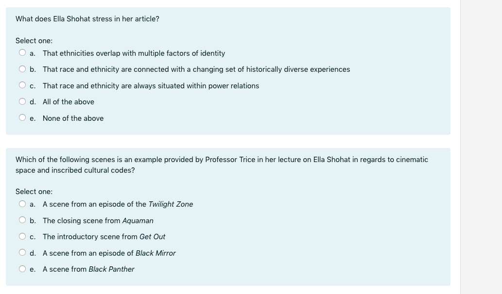 Solved What Does Ella Shohat Stress In Her Article Select Chegg