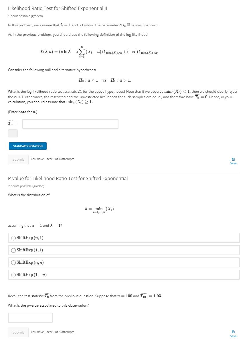 Solved Likelihood Ratio Test For Shifted Exponential II 1 Chegg