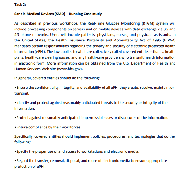 Solved Task 2: Sandia Medical Devices (SMD) - Running Case | Chegg.com