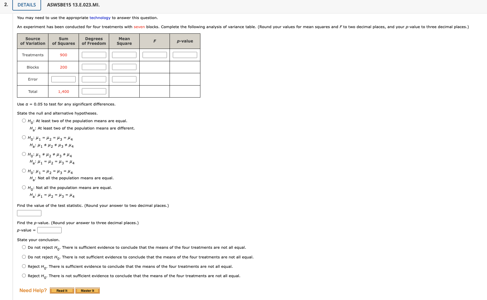 Use α=0.05 to test for any significant differences. | Chegg.com