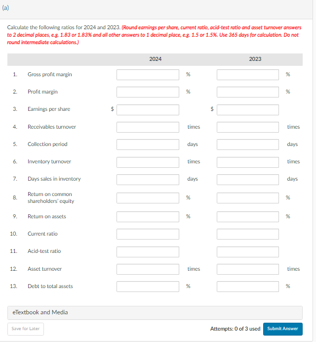 Calculate The Following Ratios For 2024 And 2023 Chegg Com   Php9EfQrs