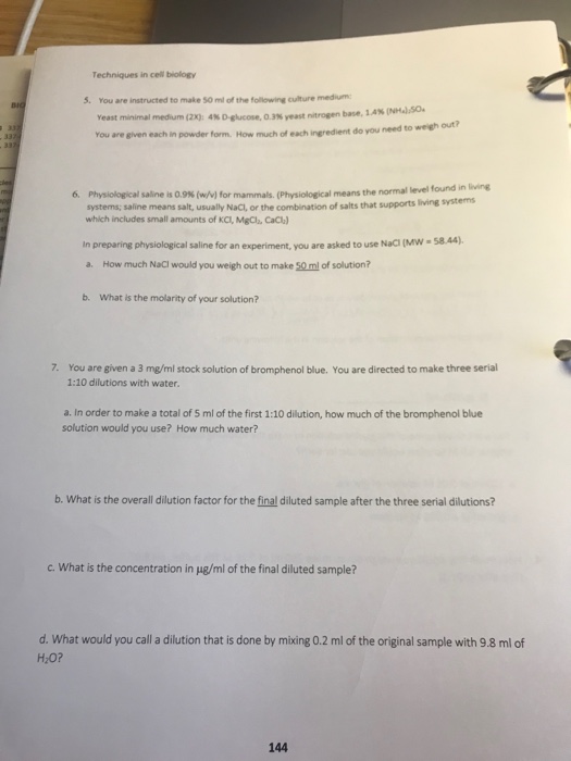 Solved Techniques in cell biology 5. You are instructed to | Chegg.com