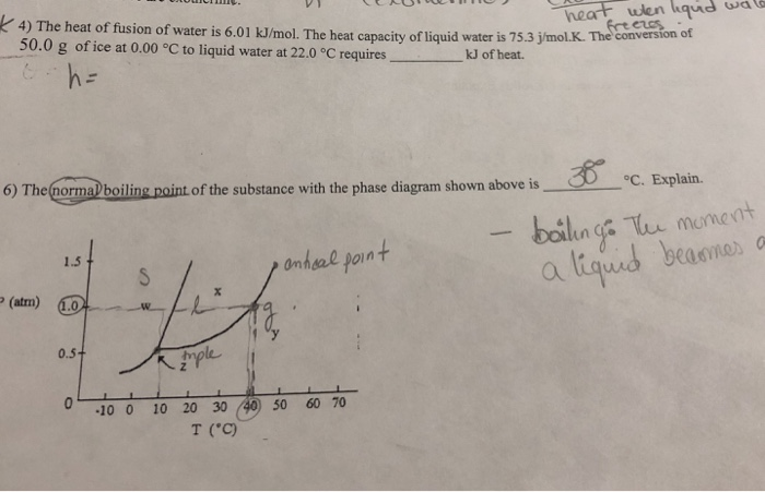Solved 4) The heat of fusion of water is 6.01 kJ/mol. The | Chegg.com
