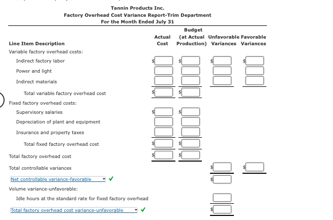 Solved Factory Overhead Cost Variance Report actual variable | Chegg.com