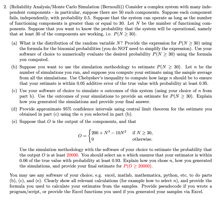 2. (Reliability Analysis/Monte Carlo Simulation | Chegg.com