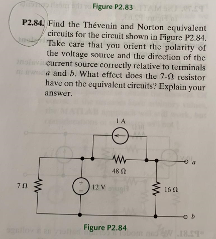 Solved Figure P2.83 P2.84. Find The Thévenin And Norton | Chegg.com