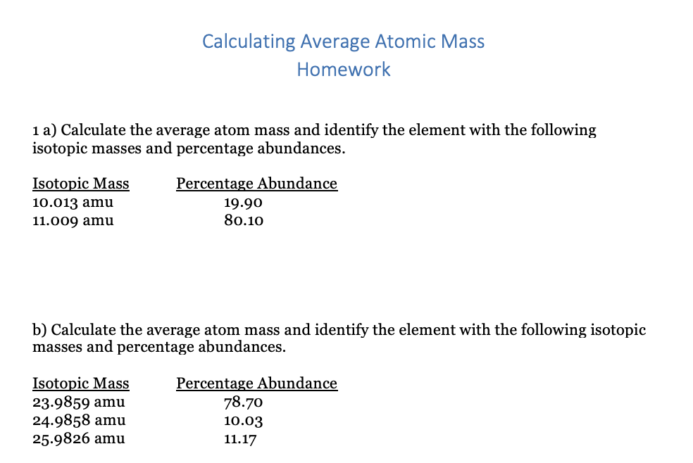 how to find the average mass of a single atom