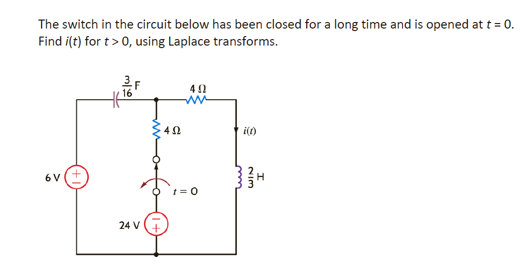 Solved The switch in the circuit below has been closed for a | Chegg.com