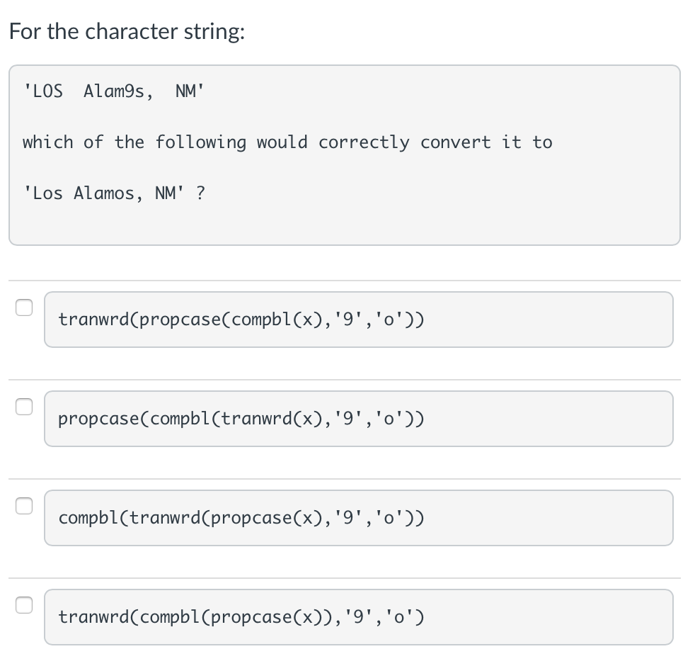 Solved For the character string: 'LOS Alam9s, NM' which of | Chegg.com