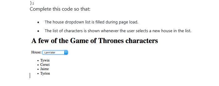 Solved In Javascript please! Thank you Character List (end | Chegg.com
