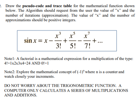 Solved Draw the pseudo-code and trace table for the | Chegg.com