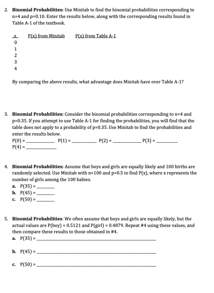 Solved 2 Binomial Probabilities Use Minitab To Find The Chegg