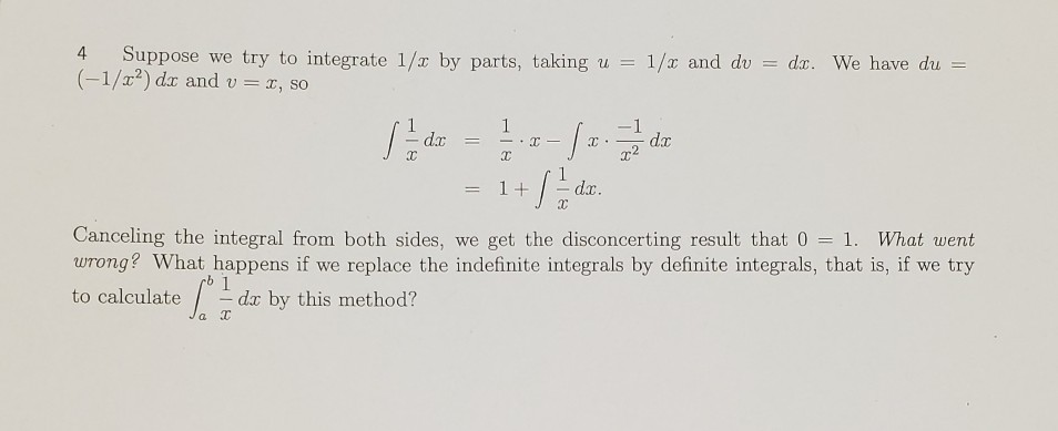 Integration 1 By R Solved 4Suppose we try to integrate 1/r by parts, taking u | Chegg.com