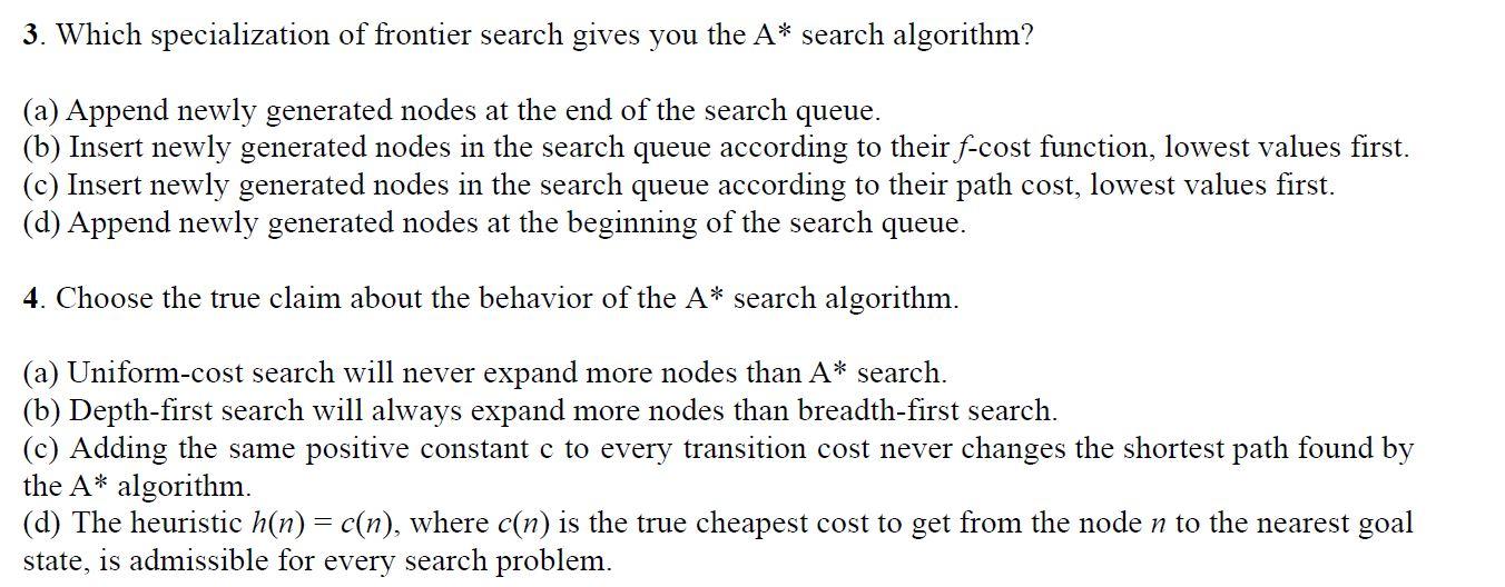 Solved 3. Which specialization of frontier search gives you | Chegg.com