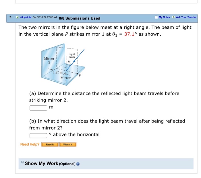 Solved The two mirrors in the figure below meet at a right | Chegg.com