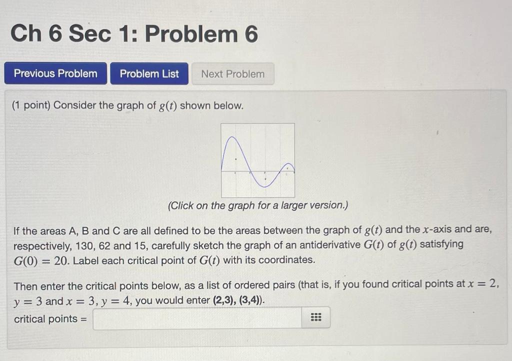 (1 point) Consider the graph of g(t) shown below. | Chegg.com