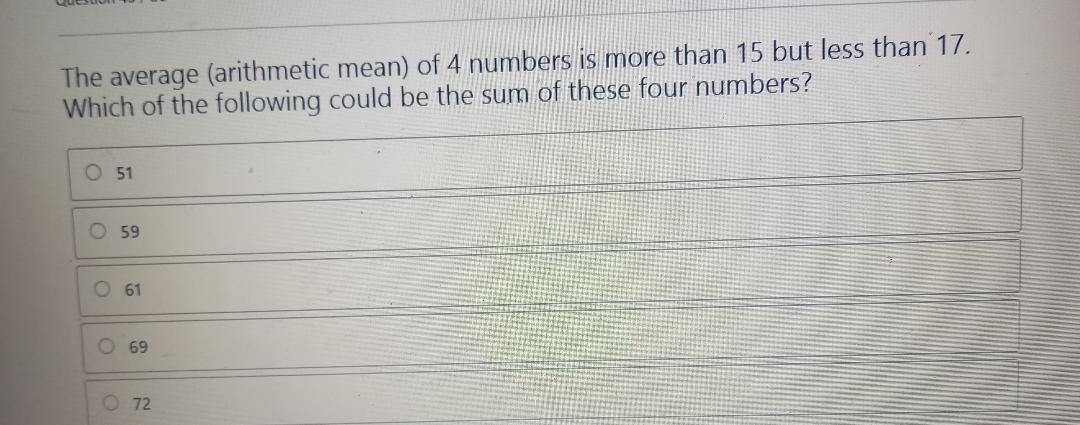 Solved The average (arithmetic mean) of 4 numbers is more | Chegg.com
